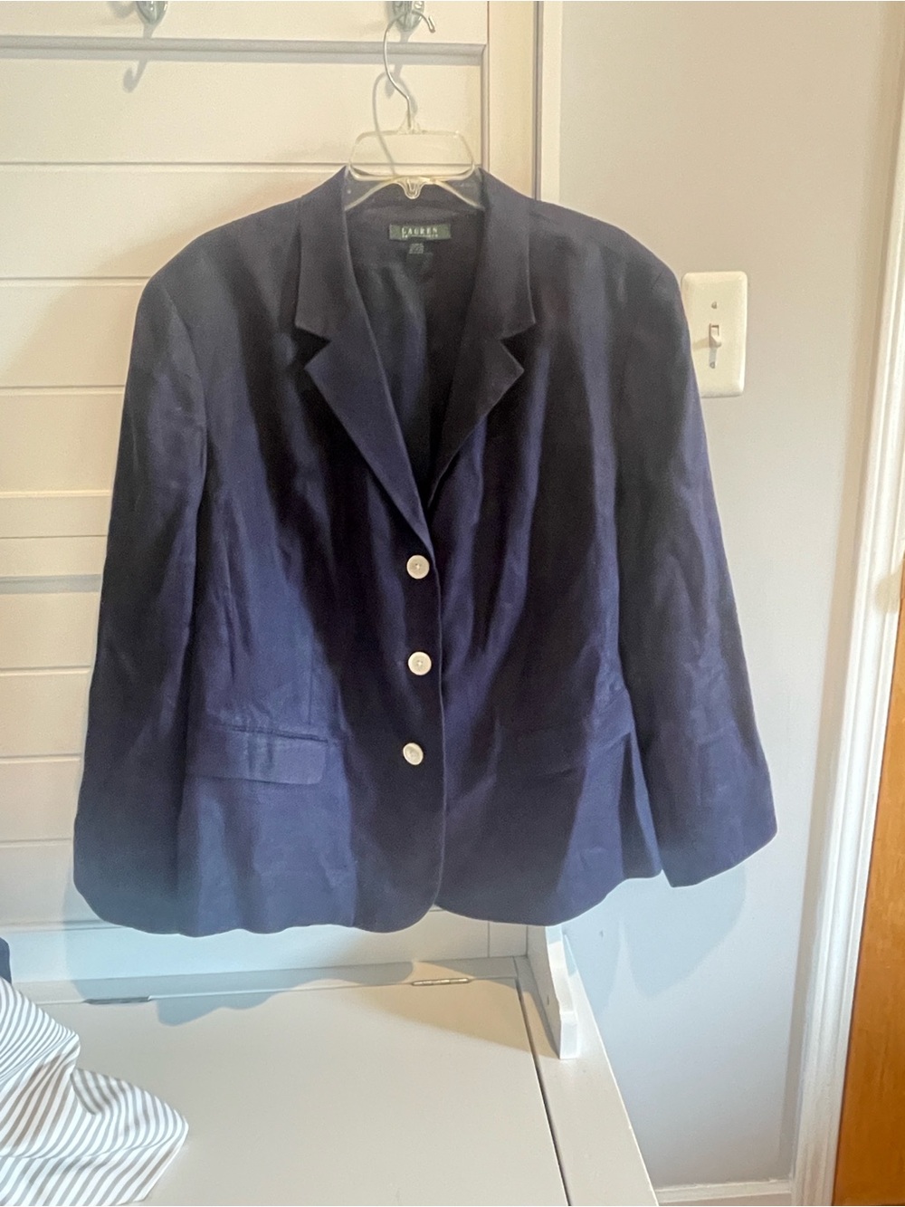 Ralph Lauren Plus 22W Navy Blue 100% Linen Three-Button Women's Blazer